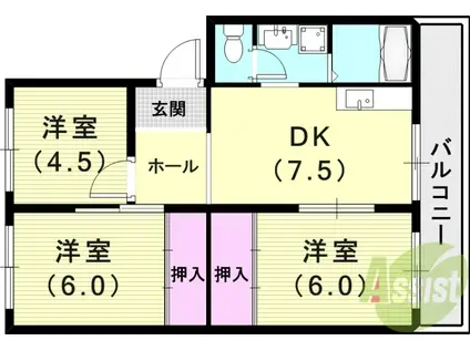 メゾン北鈴(3DK/4階)の間取り写真