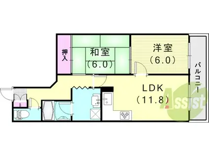 プリオーレ神戸山ノ手(2LDK/9階)の間取り写真