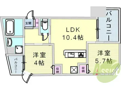 プリオーレ神戸大開通(2LDK/7階)の間取り写真