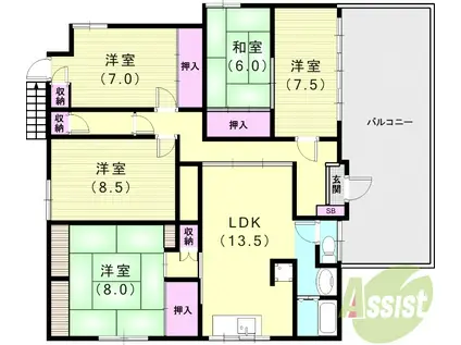 鶯橋マンション(5LDK/5階)の間取り写真