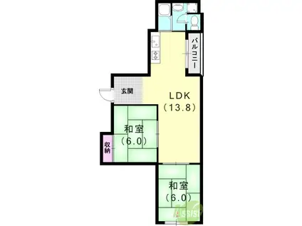 東尻池グリーンハイツ(2LDK/4階)の間取り写真