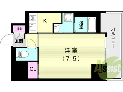MJC神戸ブレイヴ(1K/2階)の間取り写真