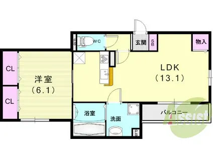 パール ノアール 相楽園(1LDK/2階)の間取り写真