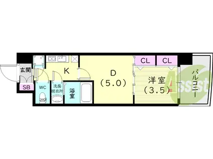 セレニテ神戸ミラクノール(2K/9階)の間取り写真