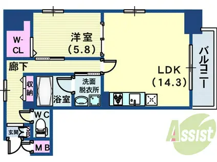 L・ISOBE三宮(1LDK/11階)の間取り写真