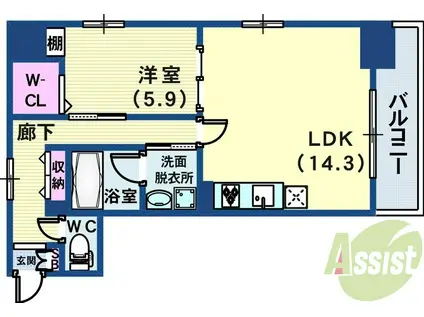 L・ISOBE三宮(1LDK/6階)の間取り写真