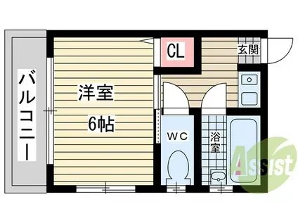 山陽電気鉄道本線 西代駅 徒歩9分 2階建 築27年(1K/1階)の間取り写真