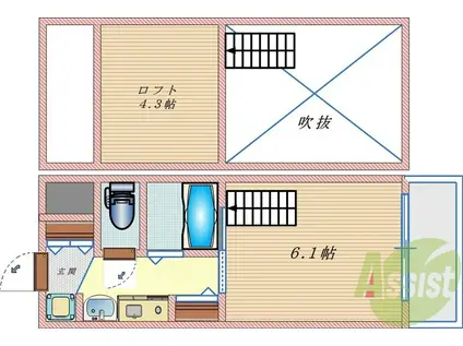 エステムコート三宮イーストポルトマーレ(1K/3階)の間取り写真