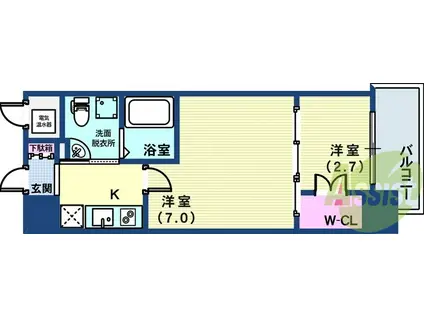 アドバンス三宮ラシュレ(2K/6階)の間取り写真