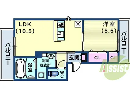 ウエストフィールド(1LDK/2階)の間取り写真