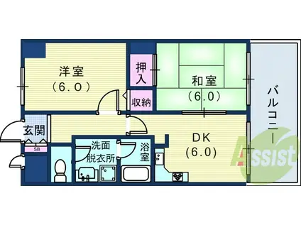 ライオンズマンション生田川東(2DK/7階)の間取り写真