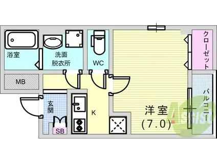レジデンス赤坂(1K/1階)の間取り写真