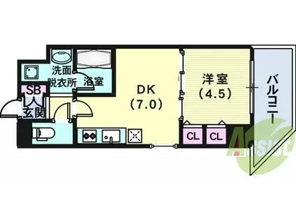 スプランディッド神戸北野(1DK/9階)の間取り写真
