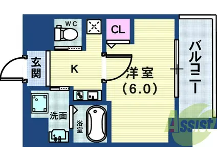 エスリード神戸三宮(1K/6階)の間取り写真
