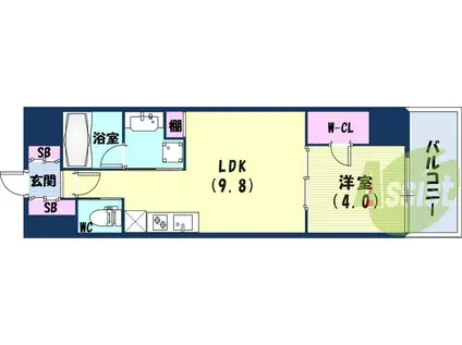 ブエナビスタ神戸三宮(1LDK/7階)の間取り写真
