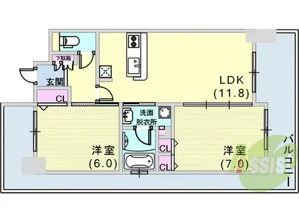 エステムプラザ神戸西Ⅴミラージュ(2LDK/2階)の間取り写真