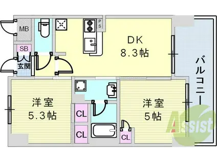 エステムプラザ神戸西Ⅳインフィニティ(2DK/4階)の間取り写真