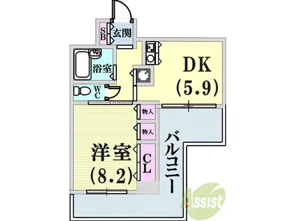 ブルームライフ兵庫(1DK/3階)の間取り写真