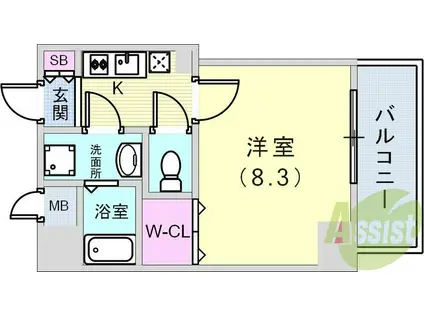 ファステート神戸ティアモ(1K/2階)の間取り写真