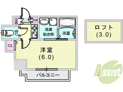 エステムコート神戸県庁前Ⅲフィエルテ(1K/4階)の間取り写真