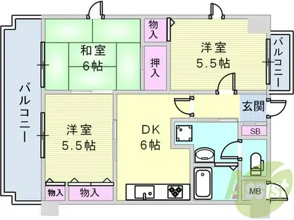 ライオンズマンション神戸西橘通(3DK/7階)の間取り写真