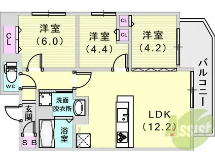 サムティグランツ神戸(3LDK/5階)の間取り写真