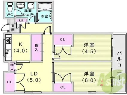 昭和レジデンス(2LDK/4階)の間取り写真