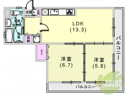 神戸中山手ハウス(2LDK/3階)の間取り写真