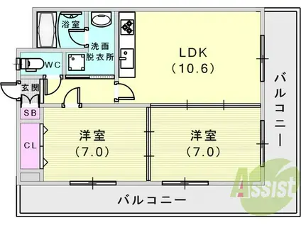 神戸中山手ハウス(2LDK/1階)の間取り写真