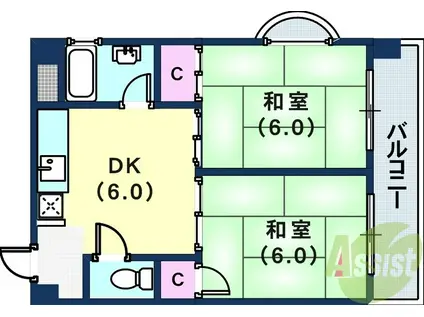 三葉ハイツ(2DK/4階)の間取り写真