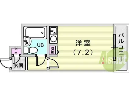 ライオンズマンション神戸花隈(ワンルーム/3階)の間取り写真