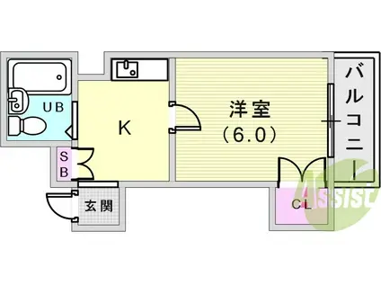 ヴィラパックス神戸(1K/4階)の間取り写真