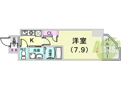 エスリード中山手 県庁前(1K/2階)の間取り写真