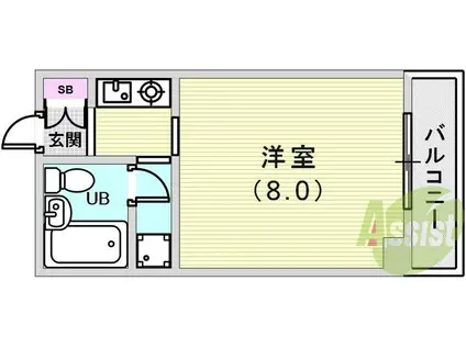 ライオンズマンション神戸西元町第2(ワンルーム/4階)の間取り写真