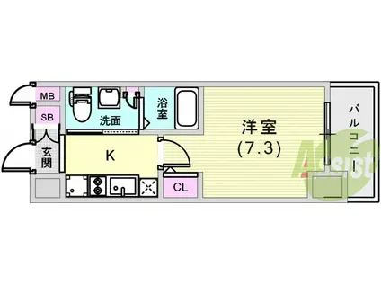 エステムプラザ神戸水木通グランクロス(1K/9階)の間取り写真