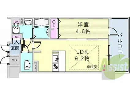 プレサンス THE神戸(1LDK/11階)の間取り写真