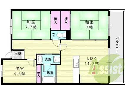 シティハイツ鈴蘭台(3LDK/3階)の間取り写真