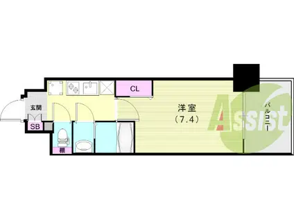 エスライズ神戸三宮山手通1番館(1K/9階)の間取り写真