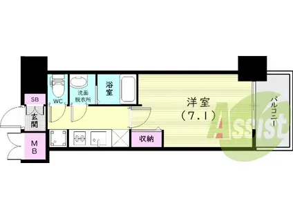 プレサンス兵庫ヴィアーレ(1K/6階)の間取り写真