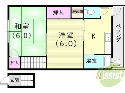 神戸電鉄有馬線 長田駅(神戸電鉄) 徒歩4分 2階建 築63年(2K/2階)の間取り写真