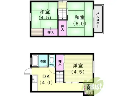 山陽電気鉄道本線 西代駅 徒歩9分 2階建 築56年(3DK)の間取り写真