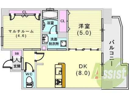 エステムコート神戸ハーバーランド前Ⅴアクア(2DK/7階)の間取り写真