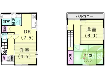 神戸高速鉄道東西線 高速長田駅 徒歩5分 2階建 築24年(3DK)の間取り写真