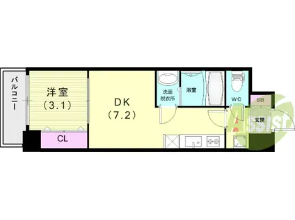 アドバンス神戸レイソレ(1DK/11階)の間取り写真