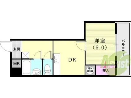 花隈ダイヤハイツ(1DK/5階)の間取り写真
