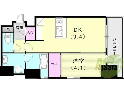 エステムコート新神戸2駅前山手(1DK/15階)の間取り写真