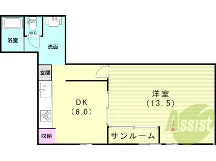 鶯橋マンション(1DK/2階)の間取り写真