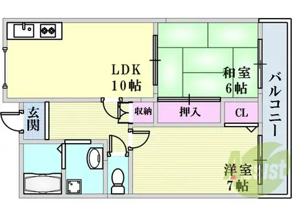 オーシャンビュー神戸(2LDK/9階)の間取り写真