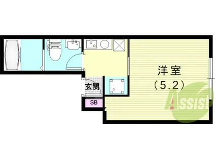 Kパラッツオ神戸坂口通(1K/2階)の間取り写真