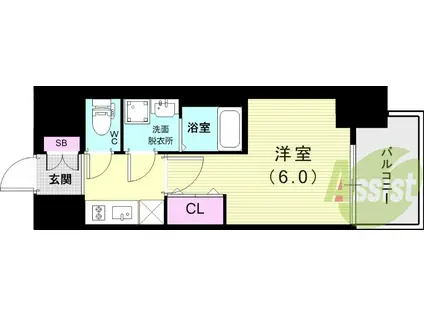 レジュールアッシュ神戸ヴィヴァン(1K/12階)の間取り写真